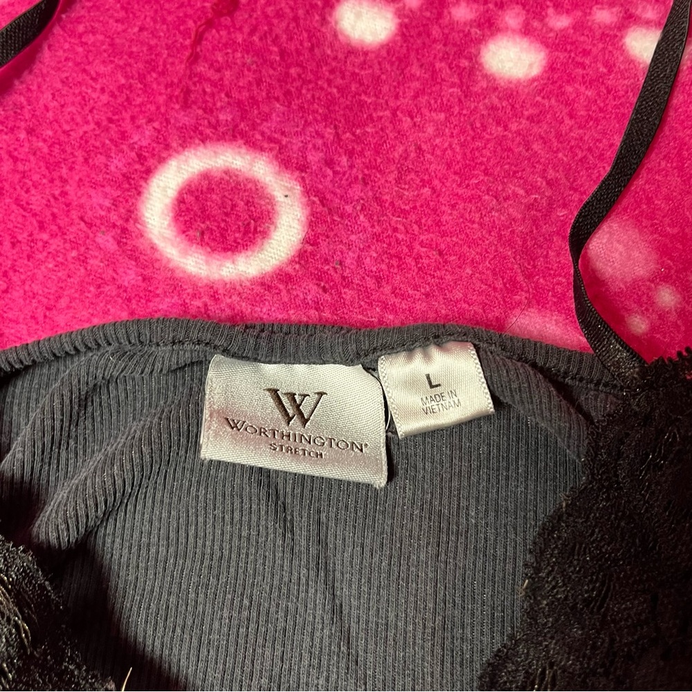 Vintage Worthington Black Lace Trim Tank Top Size Large - Picture 5 of 6